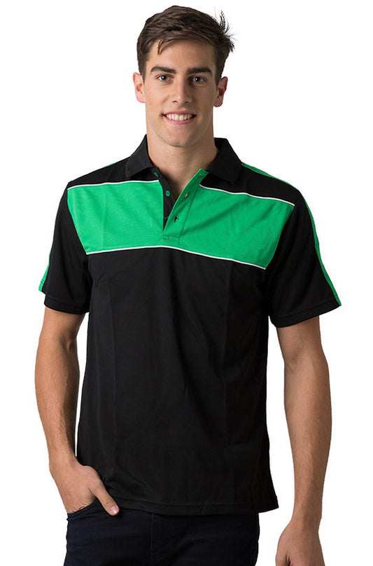Be Seen-Be Seen Men's Polo With Contrast Shoulder-Black-Emerald-White / XS-Uniform Wholesalers - 1