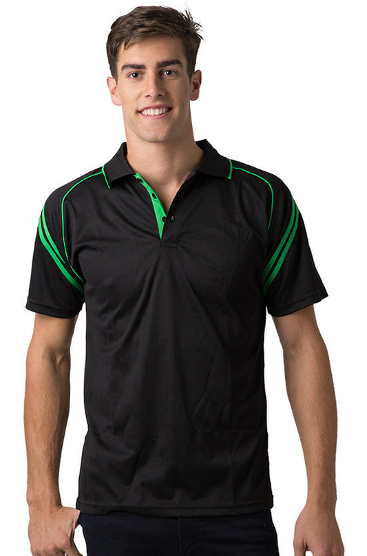 Be Seen-Be Seen Men's Sleeve Polo Shirt With Striped Collar 1st( 8 Color )-Black-Emerald / S-Uniform Wholesalers - 1