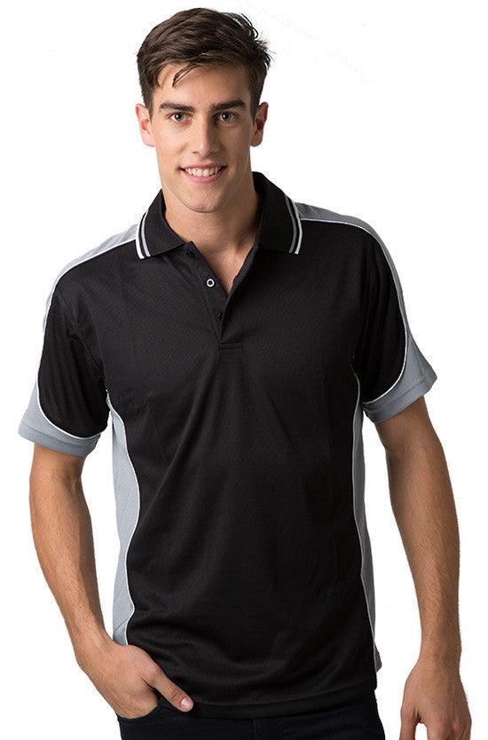 Be Seen-Be Seen Men's Polo Shirt With Striped Collar 1st( 10 Color All Black )-Black-Grey-White / XS-Uniform Wholesalers - 3