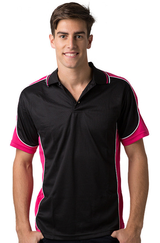 Be Seen-Be Seen Men's Polo Shirt With Striped Collar 1st( 10 Color All Black )-Black-Hot Pink-White / XS-Uniform Wholesalers - 4