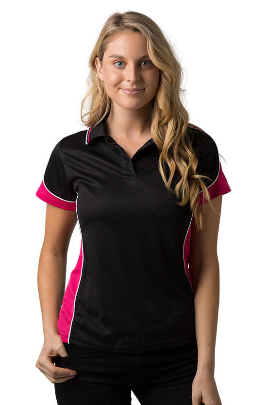 Be Seen-Be Seen Ladies Polo Shirt With Striped Collar 1st( 12 Color )-Black-Hot Pink-White / 8-Uniform Wholesalers - 2