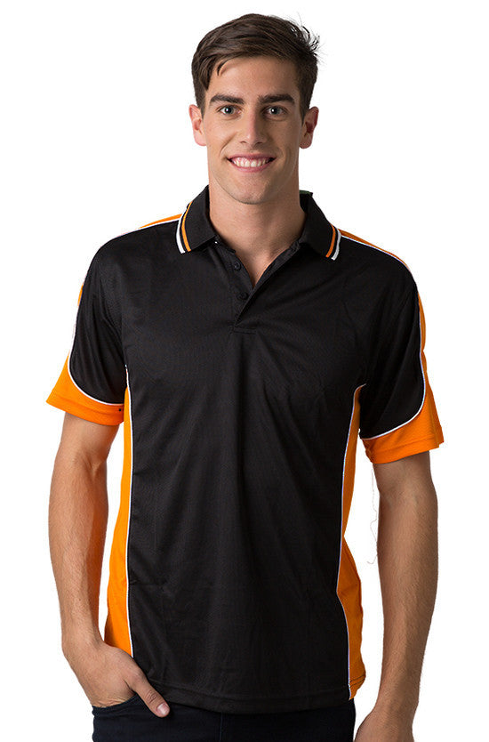 Be Seen-Be Seen Men's Polo Shirt With Striped Collar 1st( 10 Color All Black )-Black-Orange-White / XS-Uniform Wholesalers - 6