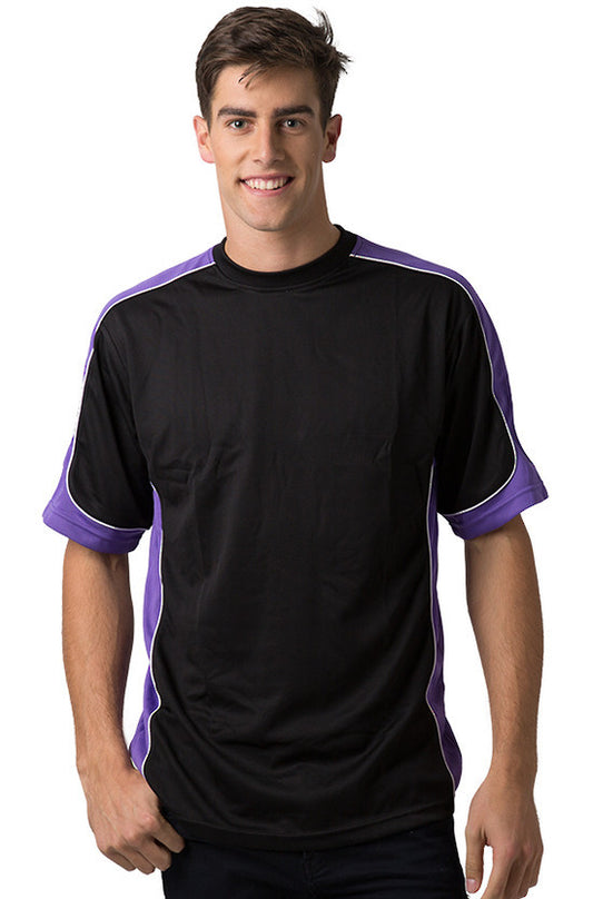 Be Seen-Be Seen Men's Short Sleeve T-shirt With Contrast 1st( 8 Color )-Black-Purple-White / XS-Uniform Wholesalers - 1