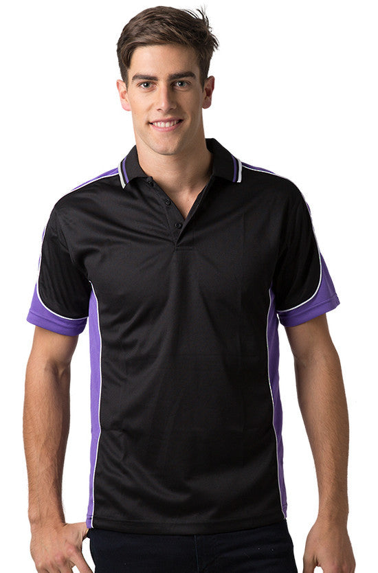 Be Seen-Be Seen Men's Polo Shirt With Striped Collar 1st( 10 Color All Black )-Black-Purple-White / XS-Uniform Wholesalers - 7