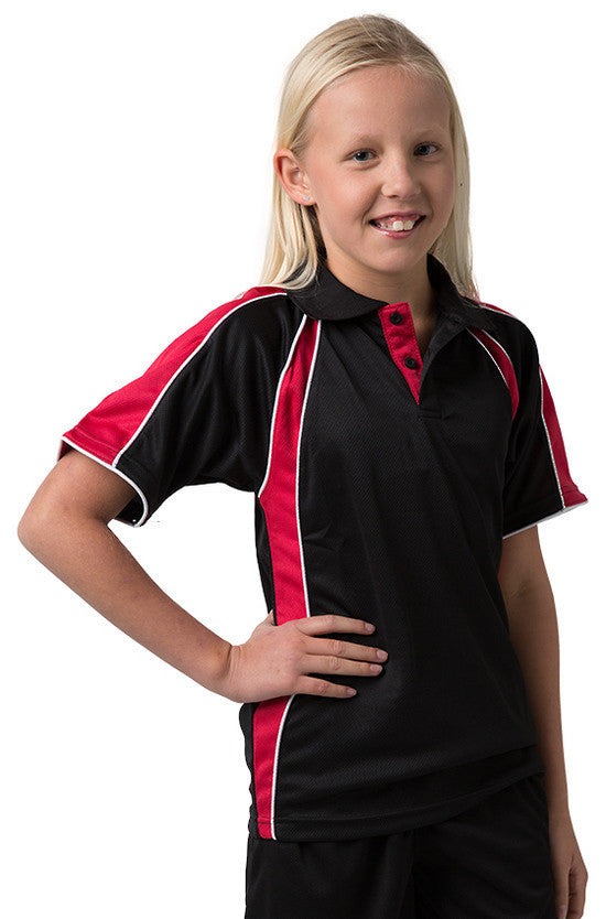 Be Seen-Be Seen Kids Polo Shirt With Contrast Sleeve Edge Piping-Black-Red-White / 6-Uniform Wholesalers - 4