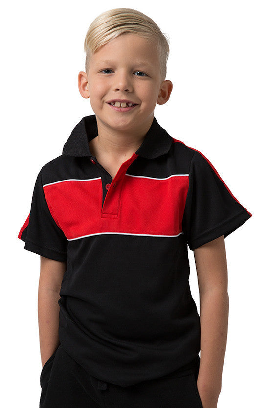 Be Seen-Be Seen Kids Polo With Contrast Shoulder-Black-Red-White / 6-Uniform Wholesalers - 4