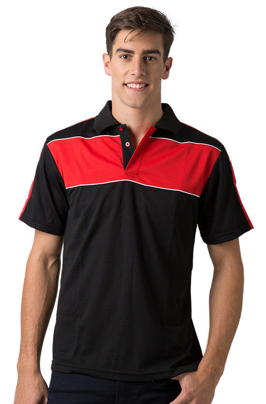 Be Seen-Be Seen Men's Polo With Contrast Shoulder-Black-Red-White / XS-Uniform Wholesalers - 4