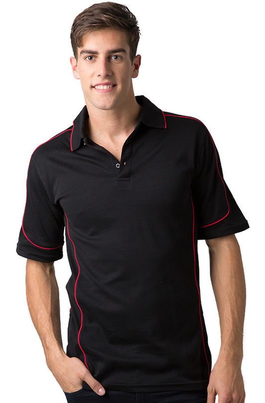 Be Seen-Be Seen Men's Polo Shirt With Contrast Piping-Black-Red / XS-Uniform Wholesalers - 1