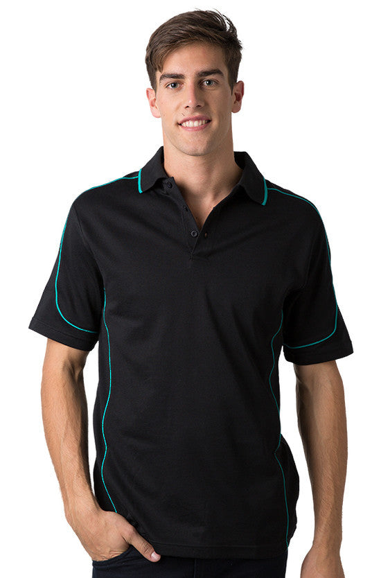 Be Seen-Be Seen Men's Polo Shirt With Contrast Piping-Black-Teal / XS-Uniform Wholesalers - 2