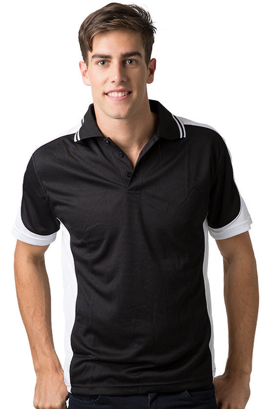 Be Seen-Be Seen Men's Polo Shirt With Striped Collar 1st( 10 Color All Black )-Black-White-White / XS-Uniform Wholesalers - 10