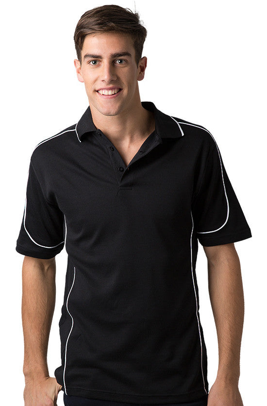 Be Seen-Be Seen Men's Polo Shirt With Contrast Piping-Black-White / XS-Uniform Wholesalers - 3