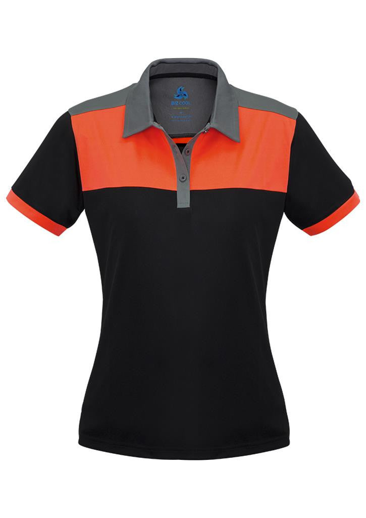 Biz Collection-Biz Collection Ladies Charger Polo-Black/Fluoro orange/Grey / 8-Uniform Wholesalers - 1