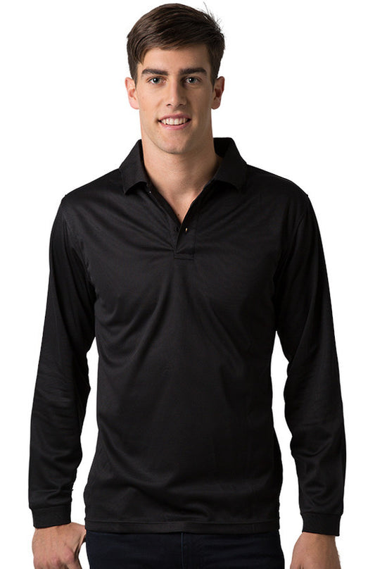 Be Seen-Be Seen Men's Plain Polo Shirt Long Sleeve-Black / S-Uniform Wholesalers - 1