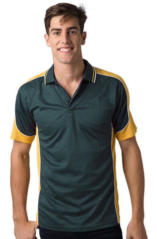 Be Seen-Be Seen Men's Polo Shirt With Striped Collar 2nd( 8 Color )-Bottle-Gold-White / XS-Uniform Wholesalers - 1