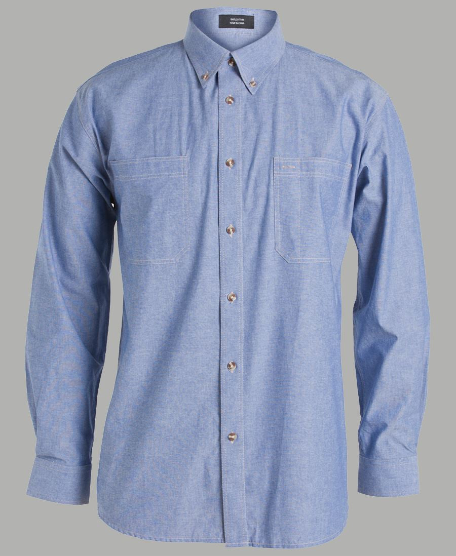 JB's Wear-JB's Cotton Chambray Shirt-S / Chambray Tan L/S-Uniform Wholesalers - 4