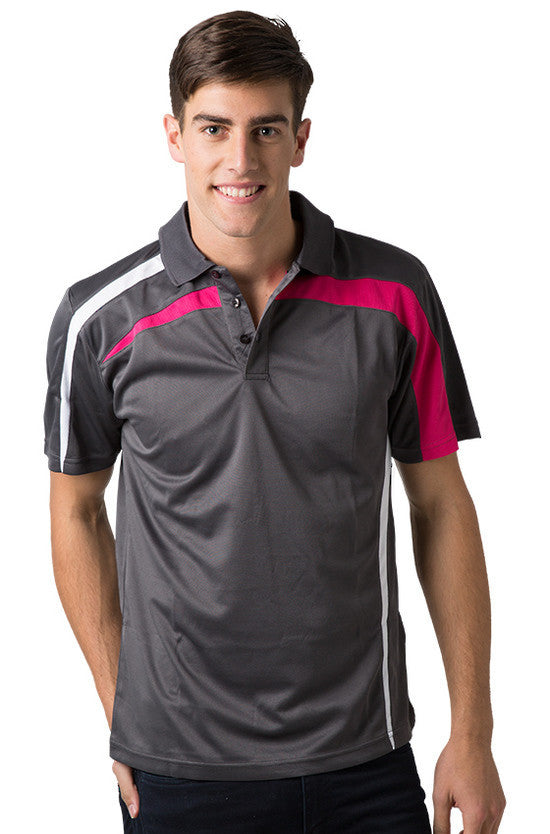 Be Seen-Be Seen Adults Polo Shirt With Contrast Side And Shoulder Panel-Charcoal-White-Hot Pink / S-Uniform Wholesalers - 3