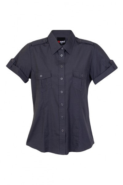 Ramo-Ramo Ladies Military Short Sleeve Shirt-Charcoal / 8-Uniform Wholesalers - 4