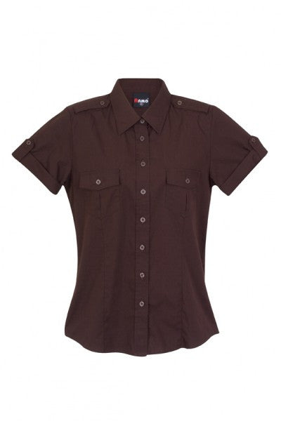 Ramo-Ramo Ladies Military Short Sleeve Shirt-Dark Brown / 8-Uniform Wholesalers - 5