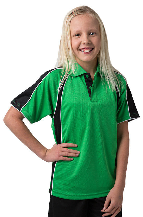 Be Seen-Be Seen Kids Polo Shirt With Contrast Sleeve Edge Piping-Emerald-Black-White / 6-Uniform Wholesalers - 7