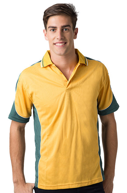 Be Seen-Be Seen Men's Polo Shirt With Striped Collar 3rd( 7 Color )-Gold-Bottle-White / XS-Uniform Wholesalers - 2