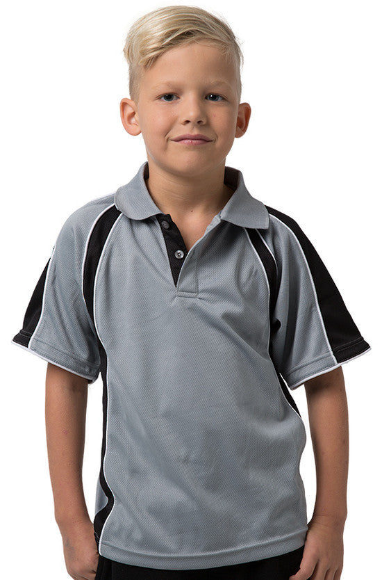 Be Seen-Be Seen Kids Polo Shirt With Contrast Sleeve Edge Piping-Grey-Black-White / 6-Uniform Wholesalers - 8
