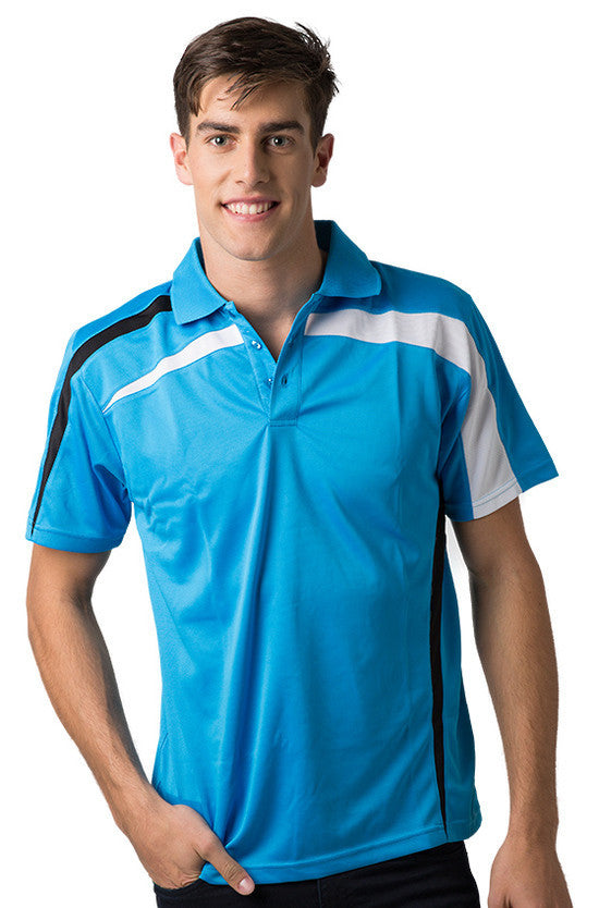 Be Seen-Be Seen Adults Polo Shirt With Contrast Side And Shoulder Panel-Hawaiian Blue-Black-White / S-Uniform Wholesalers - 9