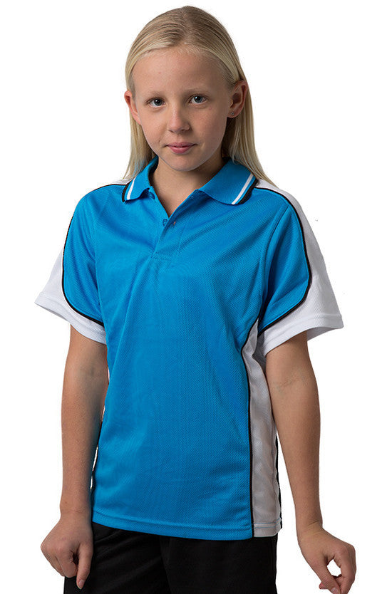Be Seen-Be Seen Kids Polo Shirt With Striped Collar 2nd( 15 Color )-Hawaiian Blue-White-Black / 6-Uniform Wholesalers - 12