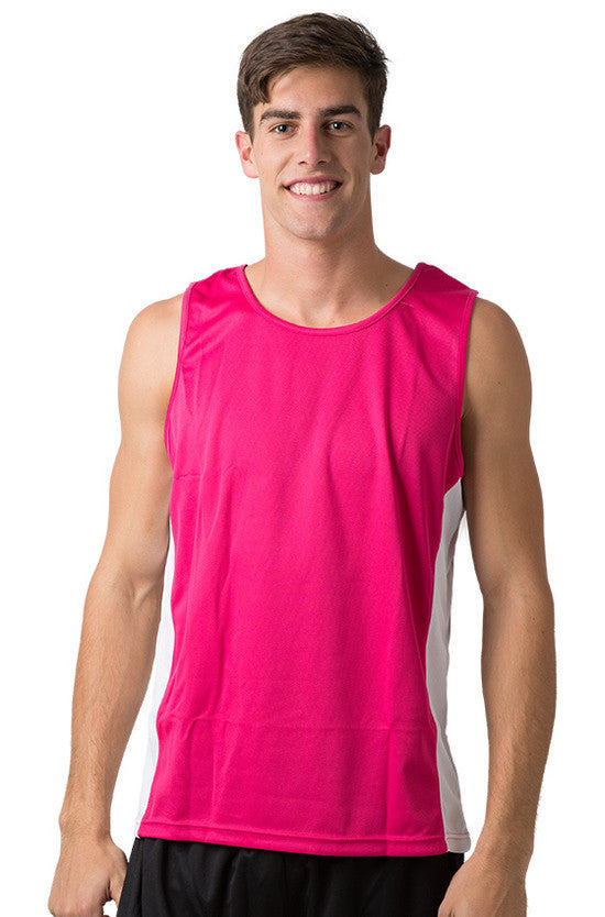 Be Seen-Be Seen Men's Singlet With Contrast Side Panels With Contrast Piping 1st( 7 Color )-Hot Pink-White-White / L-Uniform Wholesalers - 5