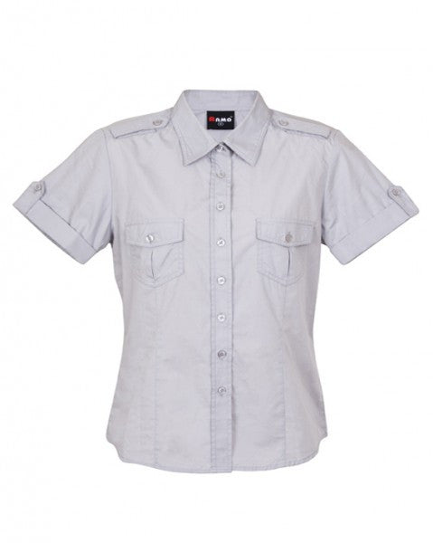 Ramo-Ramo Ladies Military Short Sleeve Shirt-Ice Grey / 8-Uniform Wholesalers - 7