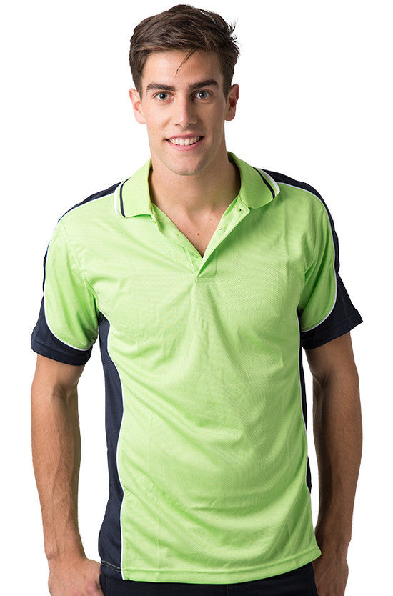 Be Seen-Be Seen Men's Polo Shirt With Striped Collar 3rd( 7 Color )-Lime-Navy-White / XS-Uniform Wholesalers - 7