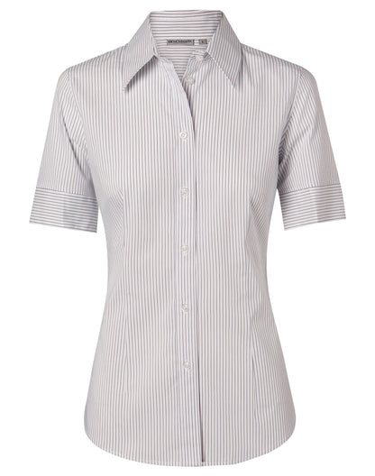 Winning Spirit Women's Ticking Stripe Short Sleeve Shirt-(M8200S)