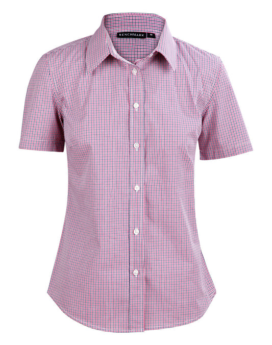 Winning Spirit Ladies Two Tone Mini Gingham Short Sleeve Shirt (M8340S)