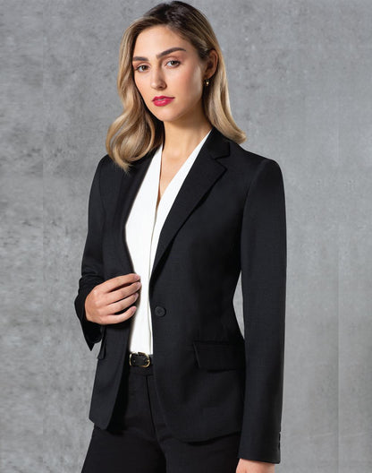 Winning Spirit Ladie's Wool Blend Stretch One Button Cropped Jacket (M9201)