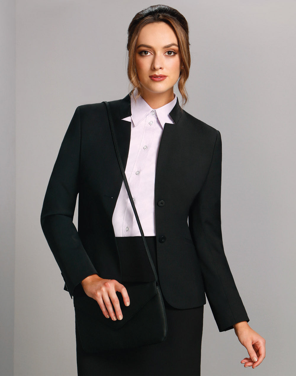 Winning Spirit Ladie's Wool Blend Stretch Reverse Lapel Jacket (M9202)