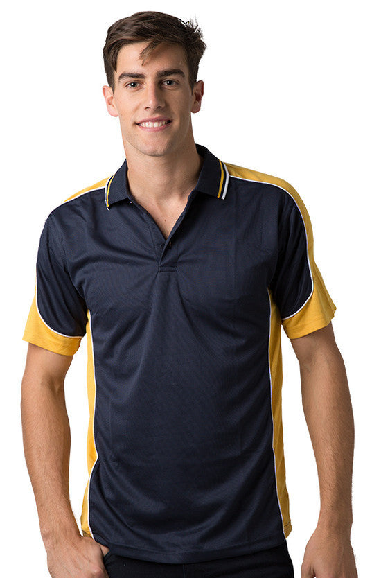Be Seen-Be Seen Men's Polo Shirt With Striped Collar 4th( 11 Color All Navy )-Navy-Gold-White / XS-Uniform Wholesalers - 4