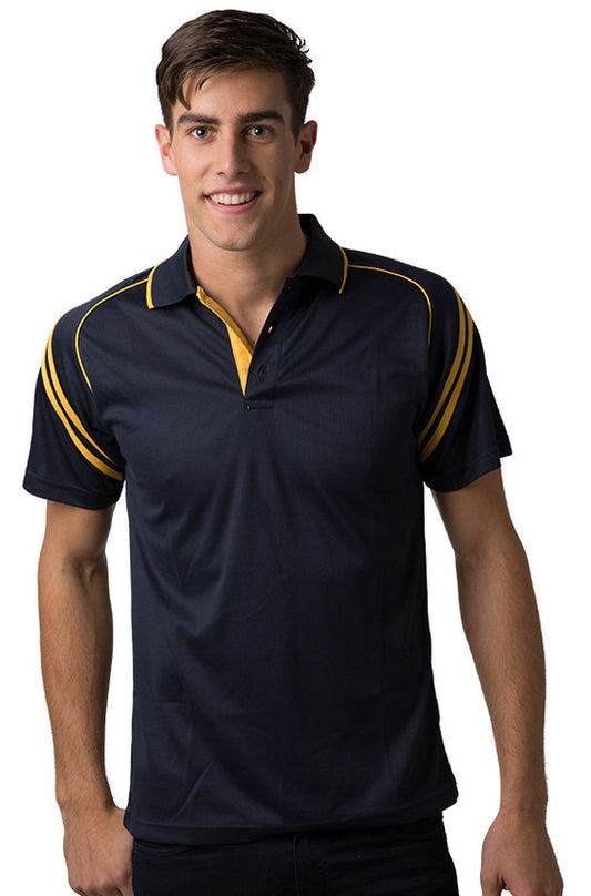 Be Seen-Be Seen Men's Sleeve Polo Shirt With Striped Collar 2nd( 8 Color )-Navy-Gold / S-Uniform Wholesalers - 1