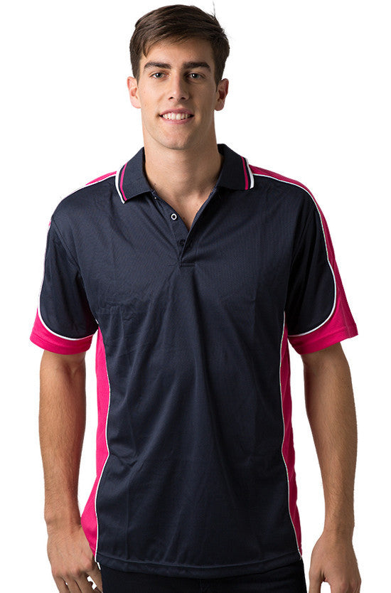 Be Seen-Be Seen Men's Polo Shirt With Striped Collar 4th( 11 Color All Navy )-Navy-Hot Pink-White / XS-Uniform Wholesalers - 6