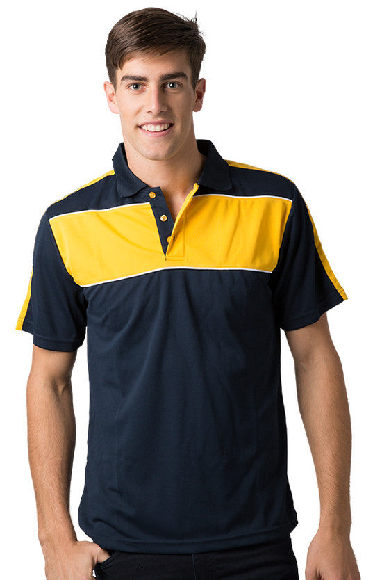 Be Seen-Be Seen Men's Polo With Contrast Shoulder-Navy-Light Gold-White / XS-Uniform Wholesalers - 6