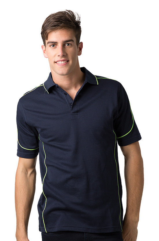 Be Seen-Be Seen Men's Polo Shirt With Contrast Piping-Navy-Lime / XS-Uniform Wholesalers - 5