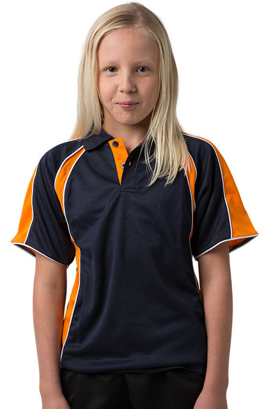 Be Seen-Be Seen Kids Polo Shirt With Contrast Sleeve Edge Piping-Navy-Orange-White / 6-Uniform Wholesalers - 11