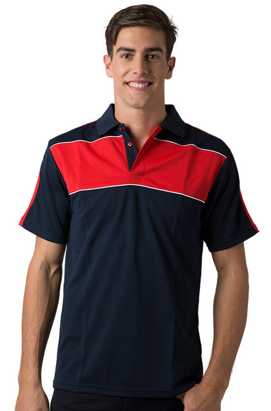 Be Seen-Be Seen Men's Polo With Contrast Shoulder-Navy-Red-White / XS-Uniform Wholesalers - 7