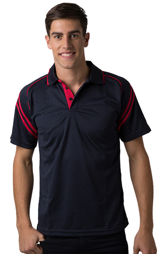 Be Seen-Be Seen Men's Sleeve Polo Shirt With Striped Collar 2nd( 8 Color )-Navy-Red / S-Uniform Wholesalers - 2