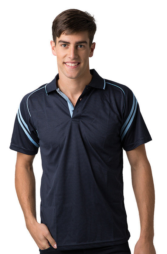 Be Seen-Be Seen Men's Sleeve Polo Shirt With Striped Collar 2nd( 8 Color )-Navy-Sky / S-Uniform Wholesalers - 3