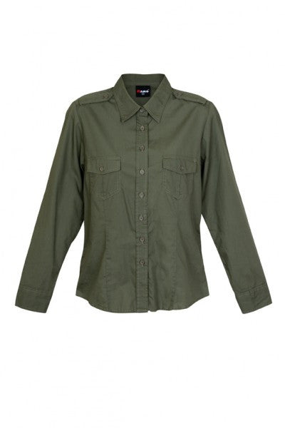 Ramo-Ramo Ladies Military Long Sleeve Shirt-Olive / 8-Uniform Wholesalers - 8