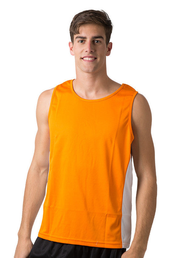 Be Seen-Be Seen Men's Singlet With Contrast Side Panels With Contrast Piping 1st( 7 Color )-Orange-White-White / L-Uniform Wholesalers - 10