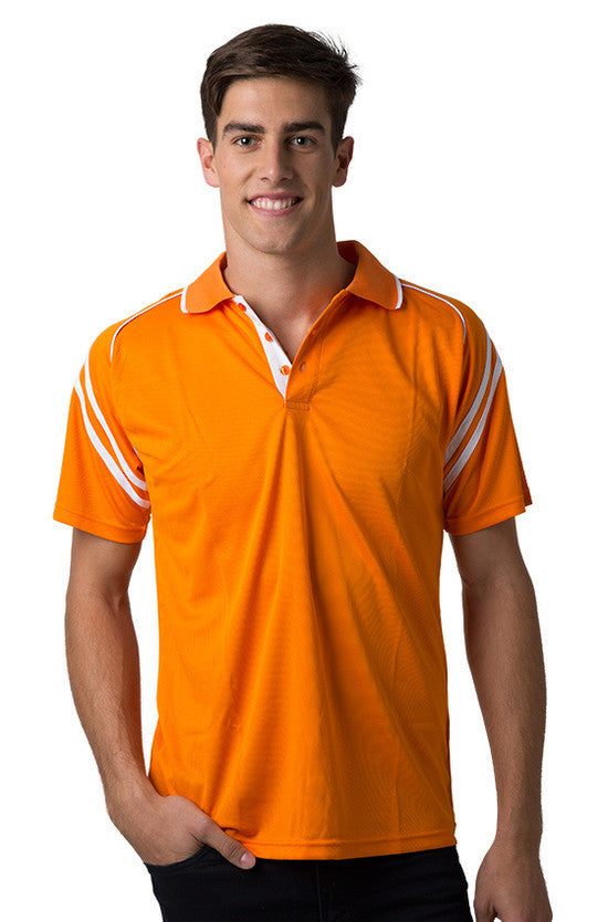 Be Seen-Be Seen Men's Sleeve Polo Shirt With Striped Collar 2nd( 8 Color )-Orange-White / S-Uniform Wholesalers - 4