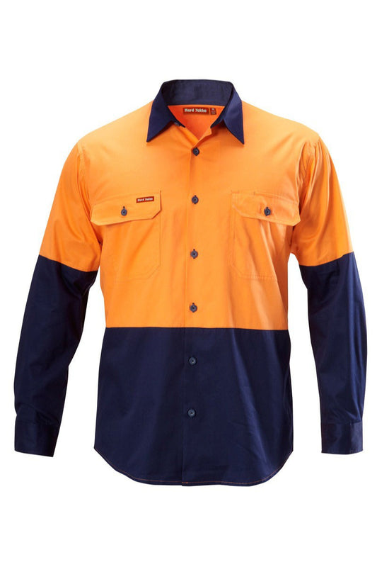 Hard Yakka-Hard Yakka Koolgear Hi-visibility Two Tone Cotton Twill Ventilated Shirt Long Sleeve-Onrange/Navy / S-Uniform Wholesalers - 1