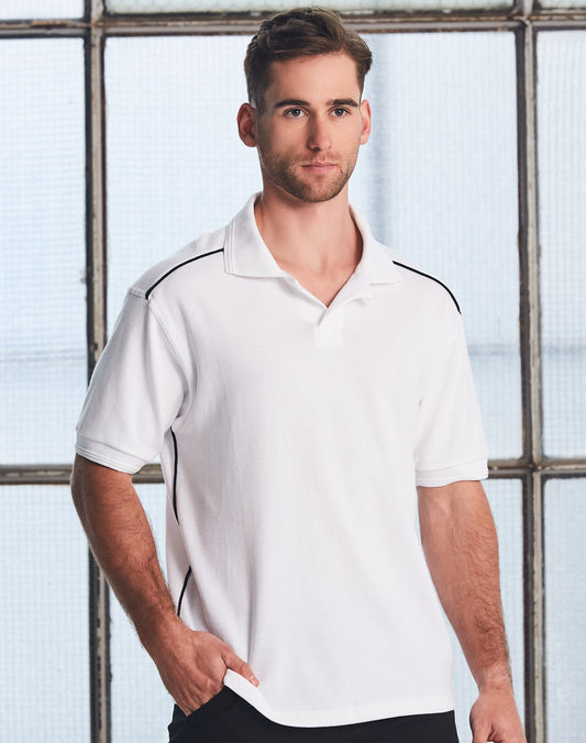 Winning Spirit Men's Pure Cotton Contrast Piping Short Sleeve Polo-(PS25)