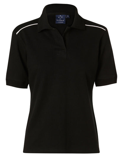 Winning Spirit Ladies' Pure Cotton Contrast Piping Short Sleeve Polo-(PS26)