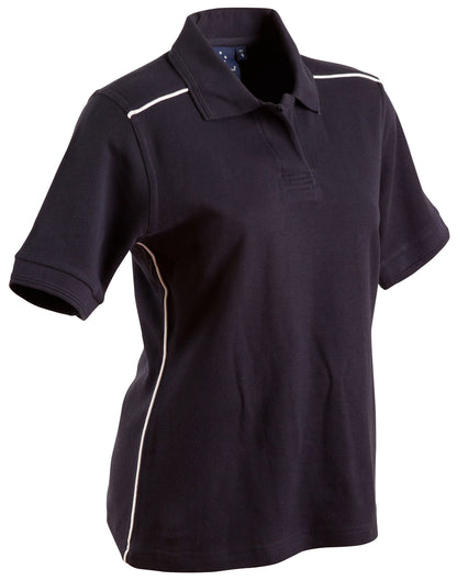 Winning Spirit Ladies' Pure Cotton Contrast Piping Short Sleeve Polo-(PS26)